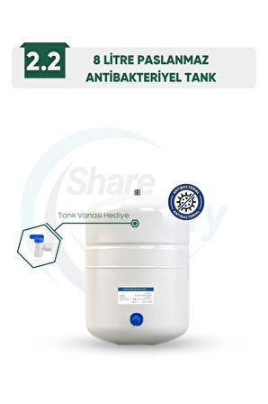 2.2G 8 Litre Paslanmaz Çelik Su Deposu – Su Arıtma Tankı + Ücretsiz Tank Vanası