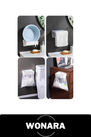 #ÇöpPoşetiTutucu Kendinden Yapışkanlı Katlanabilir Çöp Poşeti Tutucu Aparat Dolap Kapağı Askılı Mutfak Organizer Banyo Ofis Balkon Kamp Pratik Sebze Meyve Kabuğu Atık Toplama Düzenleyici Plastik Beyaz