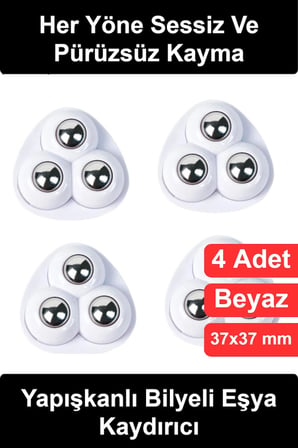 #EşyaKaydırıcı 4'lü 360 Derece Dönebilen Yapışkanlı Bilyeli Eşya Kaydırıcı Seti Mobilya Tekerleği Paslanmaz Çelik Delmesiz Montaj Ev Çöp Kovası Komodin Saklama Kutusu Taşıma Aparatı Sessiz Hareketli