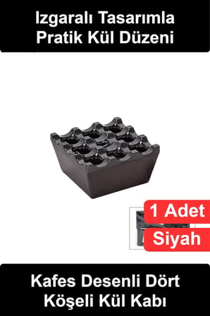 #Küllük Izgaralı Kare Küllük Siyah Bakalit Plastik Masa Üstü Sigara Tablası Kafe Restoran Ofis Ev Bahçe İç Dış Mekan Kullanımı Kolay Temizlenebilir Dayanıklı Şık Tasarım Modern Teras Balkon Açık Alan