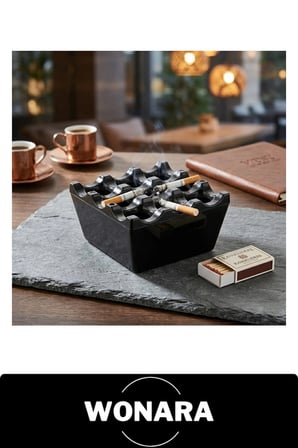 #Küllük Izgaralı Kare Küllük Siyah Bakalit Plastik Masa Üstü Sigara Tablası Kafe Restoran Ofis Ev Bahçe İç Dış Mekan Kullanımı Kolay Temizlenebilir Dayanıklı Şık Tasarım Modern Teras Balkon Açık Alan