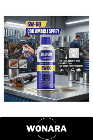 #SW-60 Çok Amaçlı Yağlayıcı Sprey 200 ml Pas Sökücü Çözücü Korozyon Önleyici Temizleyici Bisiklet Zincir Yağı Kilit Cıvata Vida Metal Aksam Bakım Endüstriyel Profesyonel Atölye Mekanizma Otomotiv