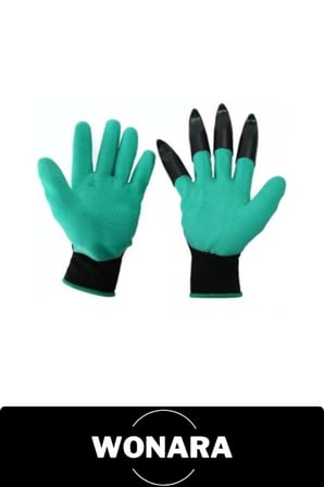 #BahçeEldiveni Pençeli Toprak Kazma Bahçe Eldiveni ABS Plastik Tırnaklı Kauçuk Polyester Bahçıvan Fidan Çiçek Saksı Dikim Eşme Kazıma İşleri İçin Delinmeye Dirençli Pratik Koruyucu Hobi Yeşil Siyah
