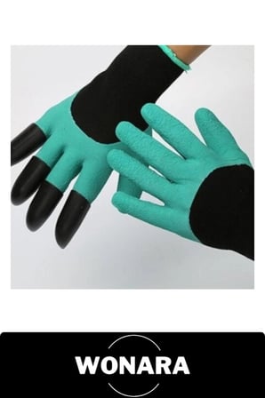 #BahçeEldiveni Pençeli Toprak Kazma Bahçe Eldiveni ABS Plastik Tırnaklı Kauçuk Polyester Bahçıvan Fidan Çiçek Saksı Dikim Eşme Kazıma İşleri İçin Delinmeye Dirençli Pratik Koruyucu Hobi Yeşil Siyah