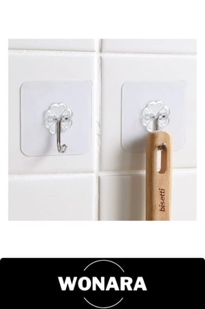 Kendinden Yapışkanlı Şeffaf Askı 5'li Set Delmeden Duvar Kancası Banyo Mutfak Havlu Anahtar Lif Tutucu Çivisiz Matkapsız Kolay Montaj Görünmez Çok Amaçlı Pratik Metal Çengel Dekoratif Çiçek Desenli