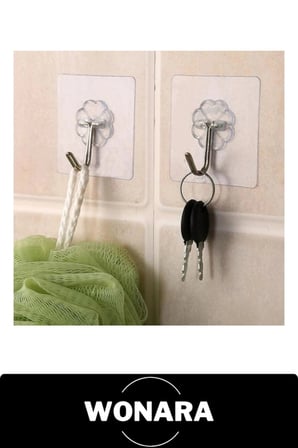 Kendinden Yapışkanlı Şeffaf Askı 5'li Set Delmeden Duvar Kancası Banyo Mutfak Havlu Anahtar Lif Tutucu Çivisiz Matkapsız Kolay Montaj Görünmez Çok Amaçlı Pratik Metal Çengel Dekoratif Çiçek Desenli