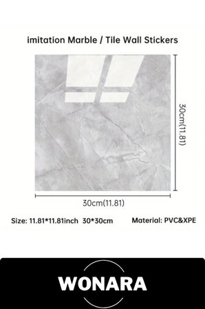 #DuvarSticker Dayanıklı Gri Mermer Desenli Kendinden Yapışkanlı Duvar Kaplama Sticker Nem Su Yağ Geçirmez Mutfak Banyo Tezgah Dolap Dekorasyon Kaplaması Isıya Dirençli 30x30cm Panel 1 Adet