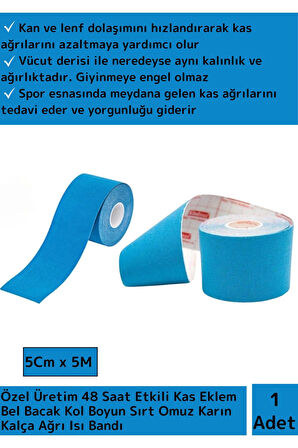Hızlı Etkili Büyük Boy Kas Eklem Bel Bacak Kol Boyun Sırt Omuz Karın Kalça Ağrı Bandı Mavi
