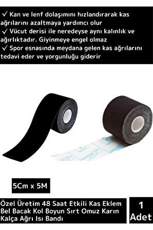 Premium Hızlı Etkili Büyük Boy Kas Eklem Bel Bacak Kol Boyun Sırt Omuz Karın Kalça Ağrı Bandı Siyah