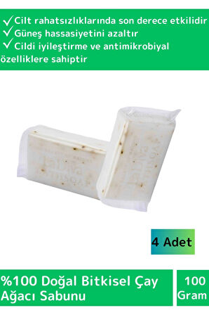 Bitkisel Çay Ağacı Sabunu Doğal Üretim Tüm Cilt Tipleri İçin Uygun 4 Adet