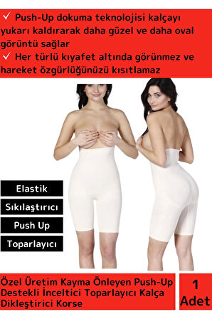 Özel İz Göstermez Yüksek Bel Kaymaz Push-Up Destekli İnceltici Popo Kaldırıcı Korse Ten 2XL/3XL