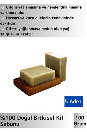 Bitkisel Kil Sabunu Doğal Üretim Tüm Cilt Tipleri İçin Uygun 5 Adet