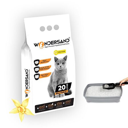 Wondersand 20 Lt Beyaz Bentonit İnce Tane Vanilya Kokulu Süper Topaklanan Premium Kedi Kumu