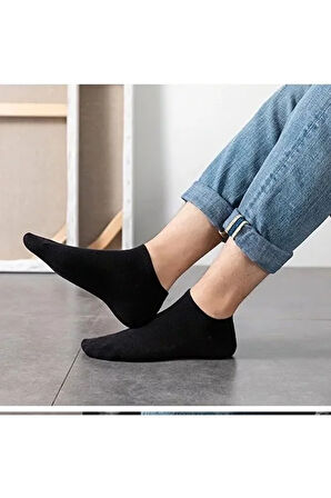 12'li Erkek Siyah Dikişsiz Bambu Patik Bilek Çorap