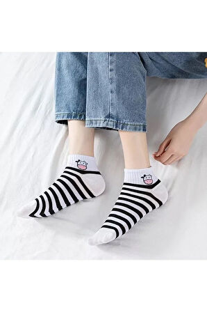 5'li Unisex Inek Desenli Pamuklu Bilek Çorap