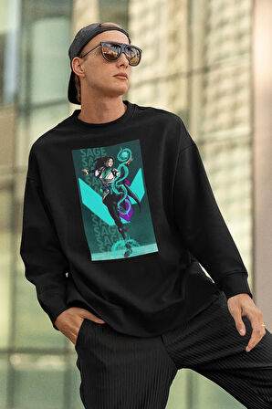 Sage Baskılı Unisex Oversize Valoorant Sweatshirt