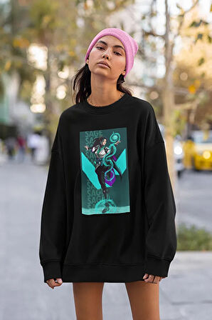 Sage Baskılı Unisex Oversize Valoorant Sweatshirt