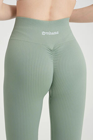 Yeşil Kalçası Büzgülü Kalça Şekillendirici Push Up Yüksek Bel Toparlayıcı Spor Fitness Yoga Kadın Tayt