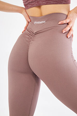 Gül Kalçası Büzgülü Premium Fitilli  Ekstra Push Up Yüksek Bel Esnek ve Toparlayıcı Spor Tayt