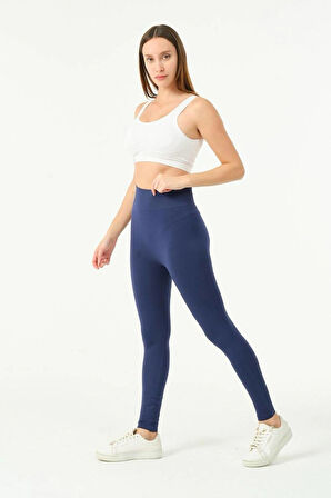 Lacivert Kalçası Büzgülü Push Up Kalça Şekillendirici Tayt Seamless Fitness Yoga Yüksek Bel Spor Tayt