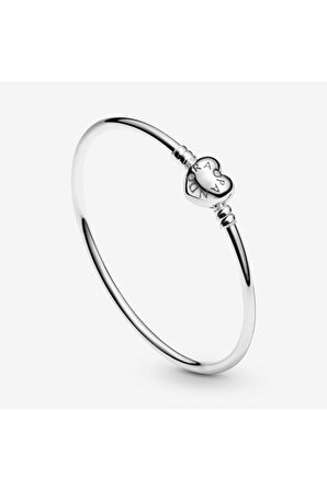 Pandora Tarz, Charm Uyumlu Kalp Klips Bangle Bileklik, Tüm Boyutlar17-19-21cm