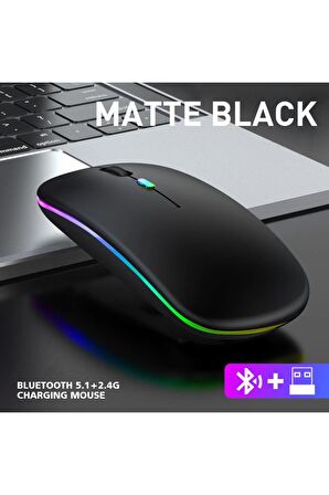 WASHA Sessiz 2.4G+ Bluetooth 5.2 bağlantılı RGB 1600 DPI optik Mouse red