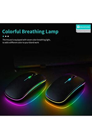 WASHA Sessiz 2.4G+ Bluetooth 5.2 bağlantılı RGB 1600 DPI optik Mouse red