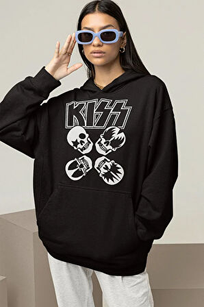 Kiss Müzik Grubu Baskılı Unisex Oversize Rock Metal Hoodie