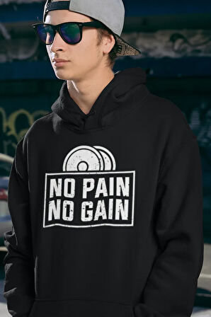 No Pain No Gain Yazılı Unisex Oversize Fitness Gym Hoodie