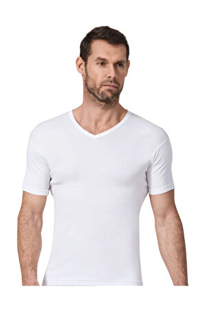 6 Çift Beyaz Renk Namaldi Ribana V Yaka Yarım Kol Atlet