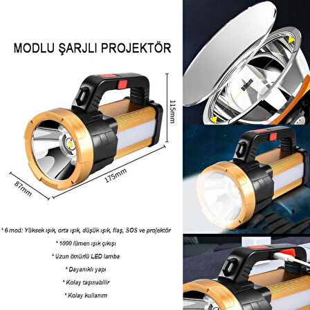 6 Mod Şarjlı EL Feneri Projektör Tipi Watton Wt-615