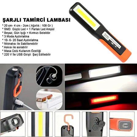 Şarjlı Tamirci Lambası Watton Wt-297