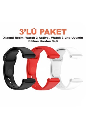 Xiaomi Redmi Watch 3 Active / Watch 3 Lite Uyumlu 3’lü Silikon Kordon Seti - Spor Erkek Kadın Kayış