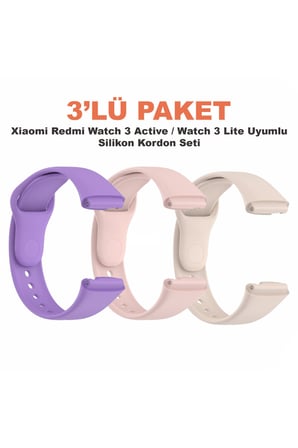 Xiaomi Redmi Watch 3 Active / Watch 3 Lite Uyumlu 3’lü Silikon Kordon Seti - Spor Erkek Kadın Kayış