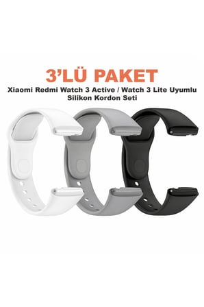 Xiaomi Redmi Watch 3 Active / Watch 3 Lite Uyumlu 3’lü Silikon Kordon Seti - Spor Erkek Kadın Kayış
