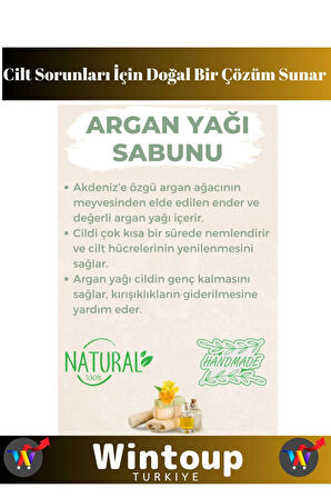 %100 Doğal Özel Üretim Cilt Dostu Tüm Vücut Kullanıma Uygun Argan Yağı Sabunu 5 Adet