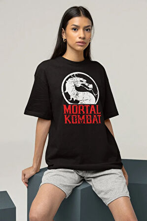 Ejderha Mortal Kombat Baskılı Unisex Oversize Tişört