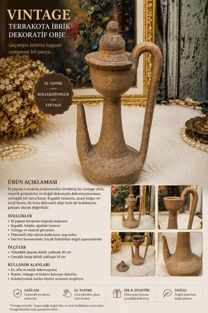 Antik Terrakota İbrik – El Yapımı Dekoratif Küp | Vintage Koleksiyonluk Obje