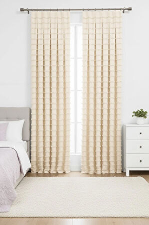 Wave Koleksiyon Koyu Krem 2'li Fon Perde 1x3 En Sık Pile – Özel Dokulu, Kullanıma Hazır