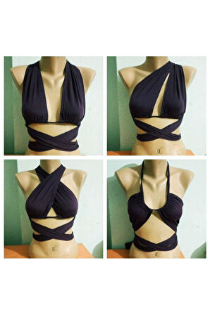 Kadın Siyah Bel Bağlamalı Sandy Croptop Büstiyer