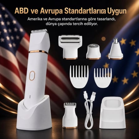 Wablow Vücut Tıraş Makinesi Series 5+1 Seti,Yüz/Saç/Vücut, IPX7 Su Geçirmez,Seramik Bıçak Şarj Standlı ( GARANTI)
