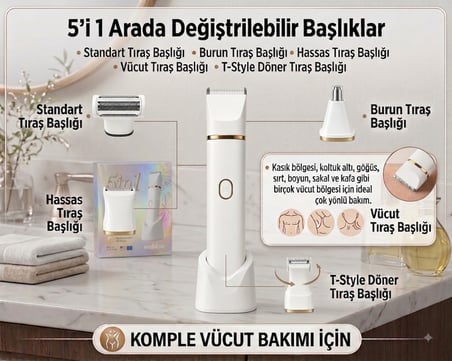 Wablow Vücut Tıraş Makinesi Series 5+1 Seti,Yüz/Saç/Vücut, IPX7 Su Geçirmez,Seramik Bıçak Şarj Standlı ( GARANTI)