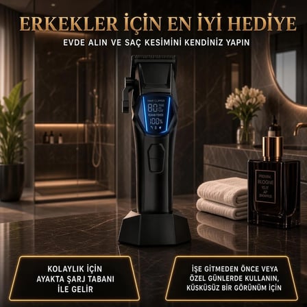 Wablow Saç Kesme Makinesi Şarjlı Tıraş Makinesi, Erkek Bakım Seti - 8000 Rpm Kablosuz Şarj Tabanı Berber Kuaför Tipi, 8 Kılavuz Taraklı, LED Ekran, Type-C (garanti)