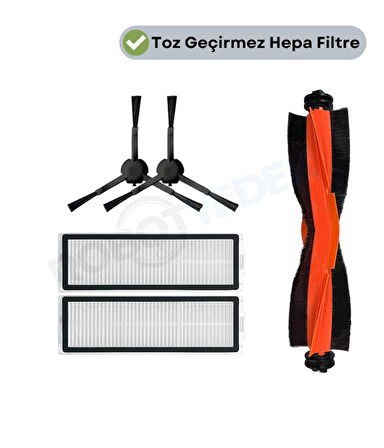 Xiaomi X20 Max X20 Pro (PLUS DEĞİL!) Uyumlu Yedek Mopsuz Siyah Fırça Hepa Filtre Seti-5 Parça