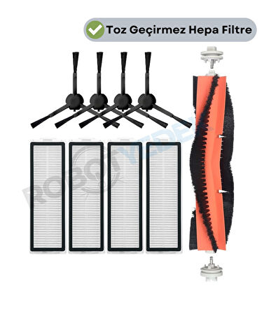 Xiaomi X20 Max X20 Pro (PLUS DEĞİL!) Uyumlu Yedek Mopsuz Fırça Hepa Filtre Seti-9 Parça