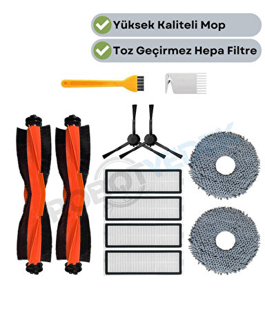 Xiaomi X20 Max X20 Pro (PLUS DEĞİL!) Uyumlu Yedek Siyah Fırça Hepa Filtre Mop Seti-12 Parça