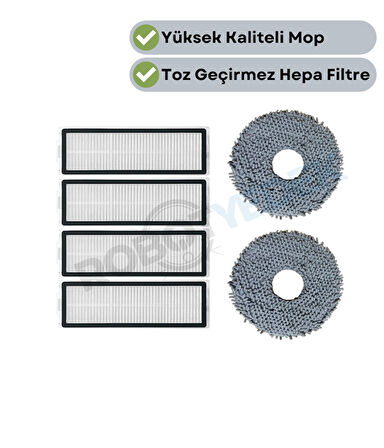 Xiaomi X20 Max X20 Pro (PLUS DEĞİL!) Uyumlu Yedek Hepa Filtre ve Mop-6 Parça