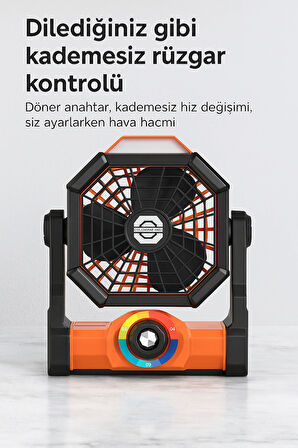 Taşınabilir LED Fenerli Kamp Vantilatörü, Şarj Edilebilir Çadır Vantilatörü X3