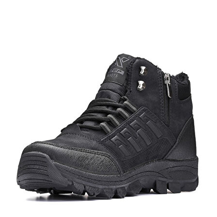 Günlük Siyah Erkek Bot Kürklü Fermuarlı ve Bağcıklı Burun ve Topuk Koruma 36-47 Numara x5-x6