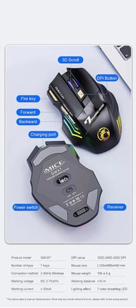 Mouse Kablosuz Wireless Bluetoothlu Şarj Edilebilir Kablosuz Gaming Mouse RGB ışıklı Gaming Mouse